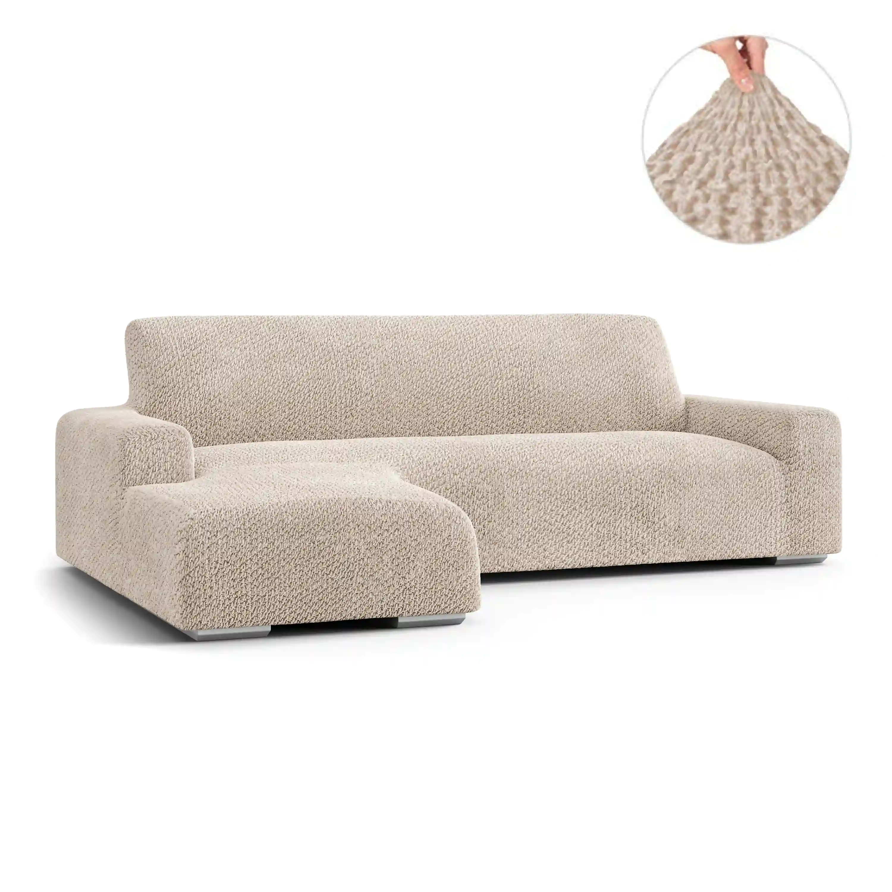 L-Shaped Sofa Cover (Left Chaise) - Beige, Velvet Collection